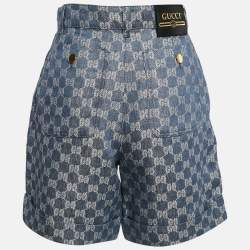 Gucci Blue GG Jacquard Denim Pleated Shorts S