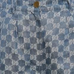 Gucci Blue GG Jacquard Denim Pleated Shorts S