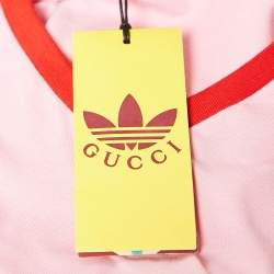 Pre Owned Gucci x Adidas Pink Logo Print Cotton Crop T-Shirt L
