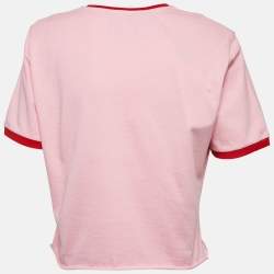 Pre Owned Gucci x Adidas Pink Logo Print Cotton Crop T-Shirt L