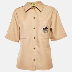 Gucci x Adidas Brown GG and Trefoil Jacquard Button-Up Shirt M