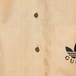 Gucci x Adidas Brown GG and Trefoil Jacquard Button-Up Shirt M