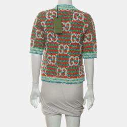 Gucci Multicolor Cotton, Polyamide Maxi Gg Knit Cardigan S