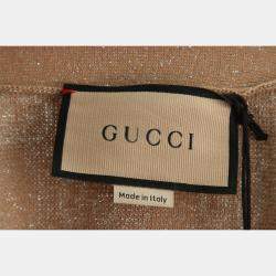 Gucci Light Brown, Camel, Beige Cotton, Metallised Fiber, GG Jacquard Cardigan XS