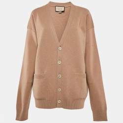 Gucci Camel Brown Cashmere Button Front Cardigan M