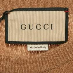 Pre Owned Gucci Brown Cashmere Rib Knit Full Sleeve Pullover XS