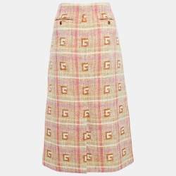 Pre Owned Gucci Multicolor Logo Jacquard Midi Skirt M