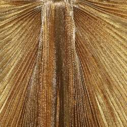 Gucci Metallic Gold Satin Silk and Lame Plisse Harness Detail Gown L