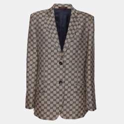 Gucci Beige/Blue GG Linen Blend Blazer M