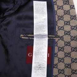 Gucci Beige/Blue GG Linen Blend Blazer M