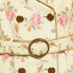 Gucci Yellow Floral Leather Double Breasted Coat M