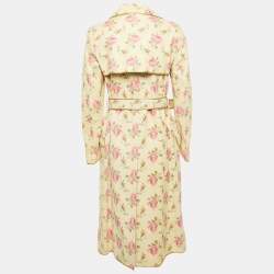 Gucci Yellow Floral Leather Double Breasted Coat M