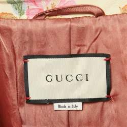 Gucci Yellow Floral Leather Double Breasted Coat M