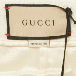 Pre Owned Gucci Cream Side Stripe Tweed Straight Leg Trousers M