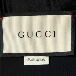 Pre Owned Gucci Black Floral Brocade & Lace Mini Dress S