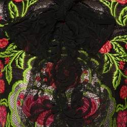 Pre Owned Gucci Black Floral Brocade & Lace Mini Dress S