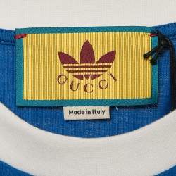 Pre Owned Gucci x Adidas Blue Striped Jersey T-Shirt Dress XS