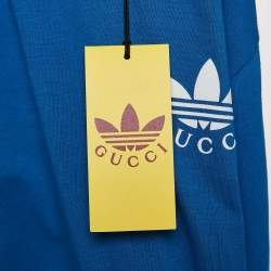 Pre Owned Gucci x Adidas Blue Striped Jersey T-Shirt Dress XS