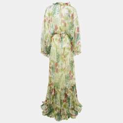 Gucci Green Tropical Print Lurex Silk Zaixi Dress M