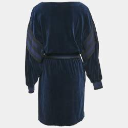 Gucci Navy Blue Velour Logo Applique Detail Short Dress S