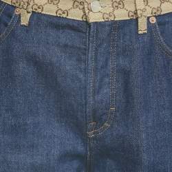 Pre Owned Gucci Blue Denim GG Jacquard Waist Detail Low Waist Jeans M Waist 28"