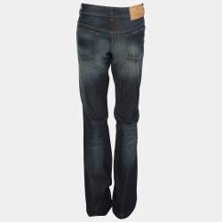 Pre Owned بنطلون جينز غوتشي سكيني بقصة واسعة قطن مطاطي كحلي باهت مقاس وسط (ميديم)