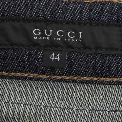 Pre Owned بنطلون جينز غوتشي سكيني بقصة واسعة قطن مطاطي كحلي باهت مقاس وسط (ميديم)