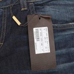 Pre Owned بنطلون جينز غوتشي سكيني بقصة واسعة قطن مطاطي كحلي باهت مقاس وسط (ميديم)