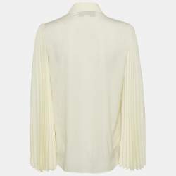 Gucci Cream Chiffon Plisse Sleeve Blouse M