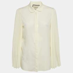 Gucci Cream Chiffon Plisse Sleeve Blouse M