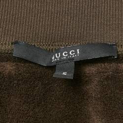 Pre Owned Gucci Khaki Green Cotton Knit Monogram Panel Detail Hooded Zip-Up Jacket S