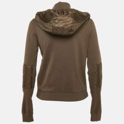 Pre Owned Gucci Khaki Green Cotton Knit Monogram Panel Detail Hooded Zip-Up Jacket S