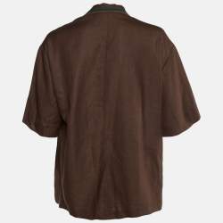 Gucci Brown Web Stripe Linen Blend Bowling Shirt S