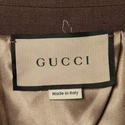 Gucci Brown Web Stripe Linen Blend Bowling Shirt S