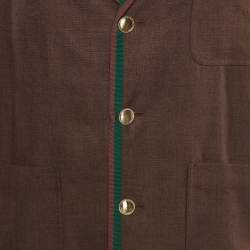 Gucci Brown Web Stripe Linen Blend Bowling Shirt S