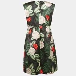 مملوكة مسبقًا فستان غوتشي ساتان حرير أسود مطبوع بدون أكمام قصير مقاس كبير (لارج)