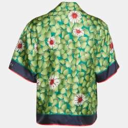 Pre Owned Gucci Green Strawberries Silk Short Sleeve Shirt S