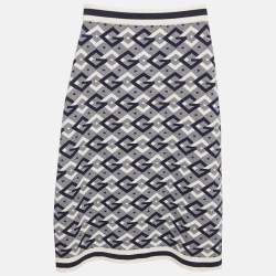 Pre Owned Gucci Navy Blue Cotton Jacquard Knit Knee-Length Skirt XS