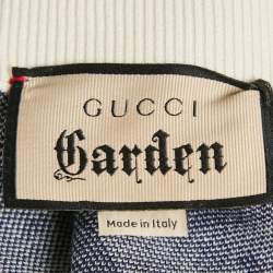 Pre Owned Gucci Navy Blue Cotton Jacquard Knit Knee-Length Skirt XS