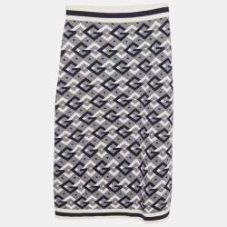 Gucci Navy Blue Cotton Jacquard Knit Knee-Length Skirt XS