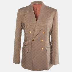 Gucci Coral Pink/Grey GG Jacquard Double Breasted Blazer M