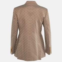 Gucci Coral Pink/Grey GG Jacquard Double Breasted Blazer M