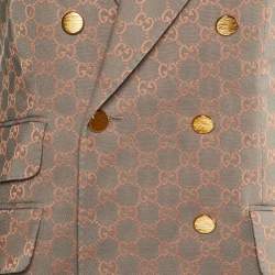 Gucci Coral Pink/Grey GG Jacquard Double Breasted Blazer M