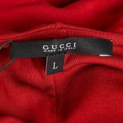Pre Owned Gucci Red Horsebit Detail Crepe Jersey Halter Neck Top L