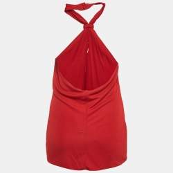 Pre Owned Gucci Red Horsebit Detail Crepe Jersey Halter Neck Top L