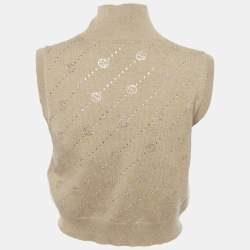 Gucci Brown Studded Cashmere Knit Sleeveless High Neck Top S