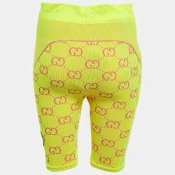 Pre Owned Gucci Acid Green GG Jacquard Jersey Biker Shorts M