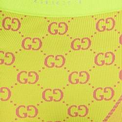 Pre Owned Gucci Acid Green GG Jacquard Technical Crop Top and Biker Shorts Set S/M
