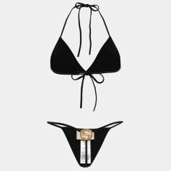 Pre Owned Gucci Black Jersey GG Detail Swim Set L