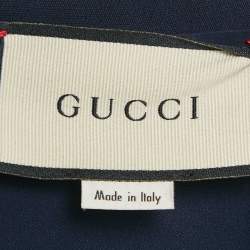 Pre Owned Gucci Navy Blue Wool Blend Logo Belted Flared Jumpsuit S 